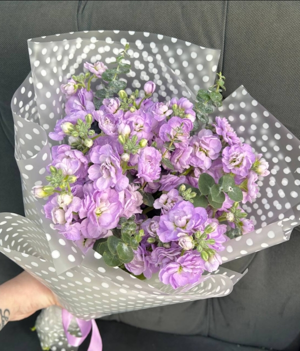 Букет из 5 кустовых маттиол с эвкалиптом   #4619