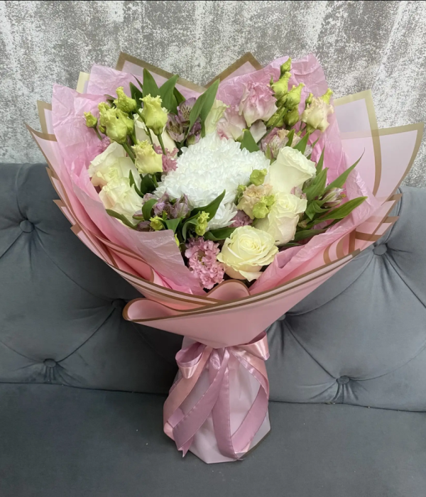 Микс-букет из роз, альстромерий, эустомы #4603