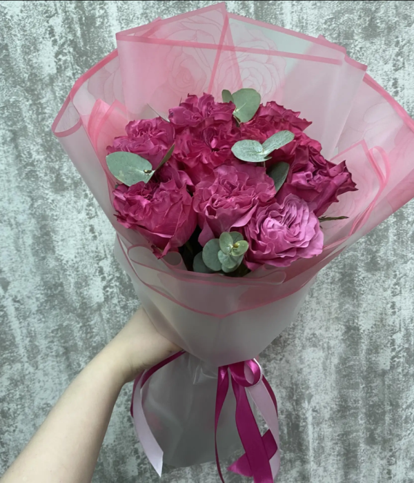 Букет из 9 роз Кантри Блюз с эвкалиптом #4613