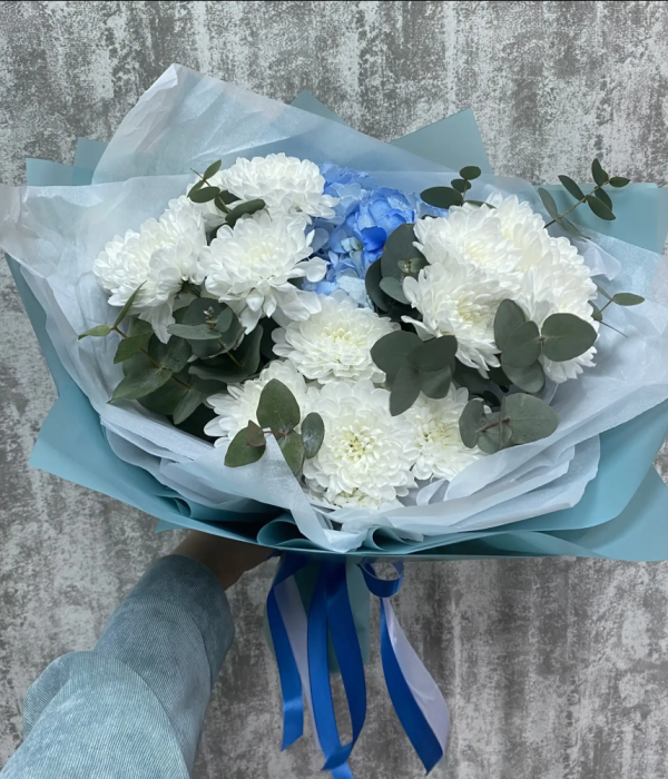 Букет «Жемчужина» с гортензией и хризантемами #4615