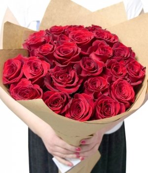 Букет из 25 красных роз Эквадор (60см) #870