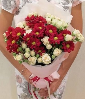 Микс из кустовых роз и хризантем #1462