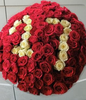 Букет из 101 красно-белой розы с цифрой (50 см) #2163