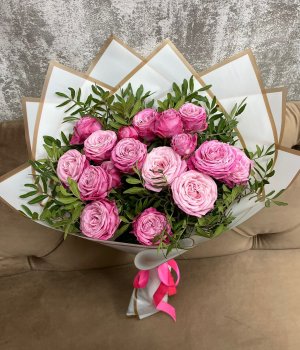 Букет из розовых пионовидных роз Леди бомбастик #1318