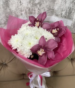 Микс из хризантем и орхидей #2703