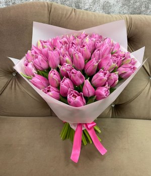 Букет из розовых  пионовидных тюльпанов (49 шт) #1308