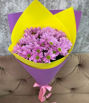 Букет из фиолетовых  хризантем (5 шт) #1947