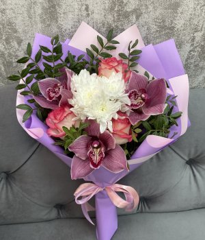 Микс из роз , орхидей и хризантемы #2321