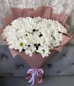 Букет из белых кустовых хризантем (9шт) #515
