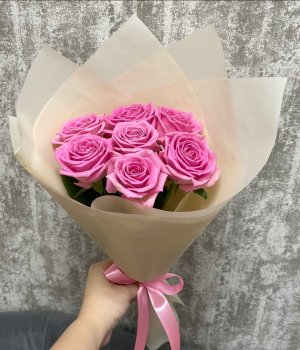 Букет из 7 розовых роз Аква (50см ) #3797