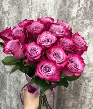 Букету из 15 Эквадорских роз Дип Перпл под ленту (60 см) #3992