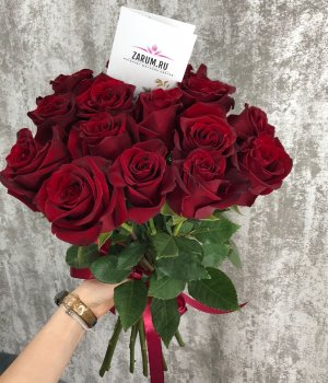 Букет из 15 красных Эквадорских роз под ленту  (60 см) #3997