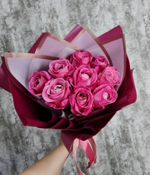 Букет из 9 розовых роз Ол фо Лав (50см) #4048