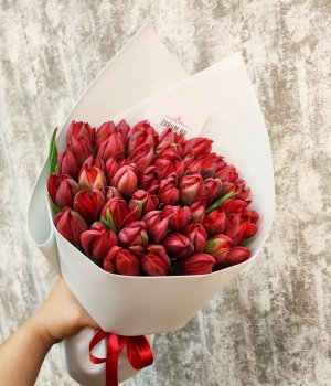 Букет из красных пионовидных  тюльпанов (49 шт) #55