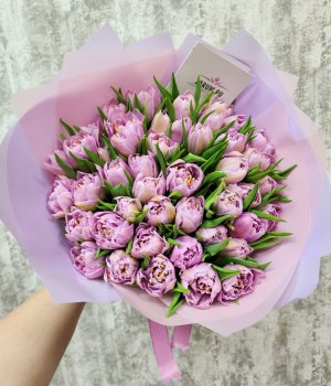 Букет из фиолетовых пионовидных тюльпанов Дабл Прайс  (49 шт) #1304