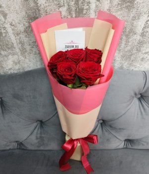 Букет из 5 красных роз (50 см ) #3064