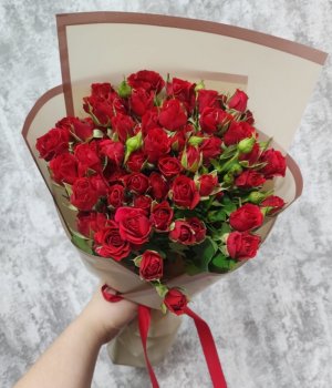 Букет из 19 красных кустовых роз Мирабель (50 см) #4127