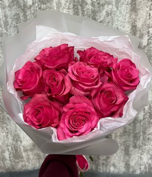 Букет из 9 Малиновых роз Лола (40 см) #4214