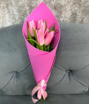 Букет из 5 тюльпанов в розовом фоамиране #4228