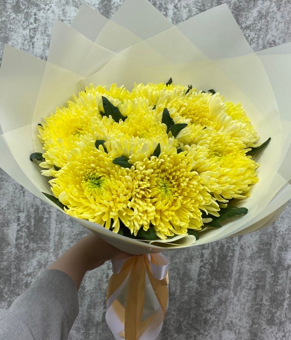 Букет из желтых одноголовых хризантем ( 9 шт) #1389