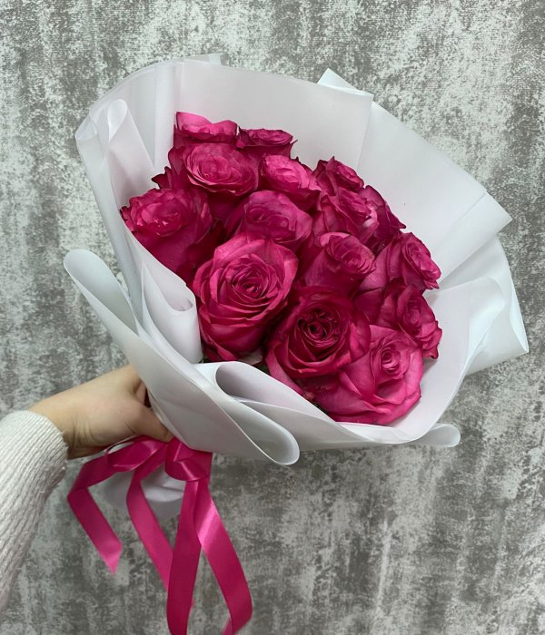 Букет из 15 малиновых роз (40 см) #4478