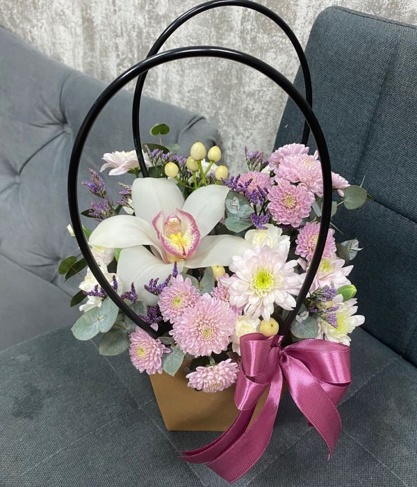 Сумочка с белой орхидеей и хризантемой** #4507