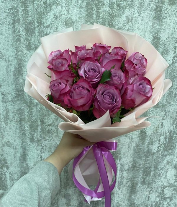 Букет из 15 роз Дип Пурпл (45 см) #4528