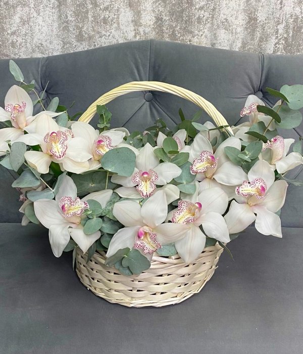 Корзина авторская  с  19 белыми орхидеями #1472
