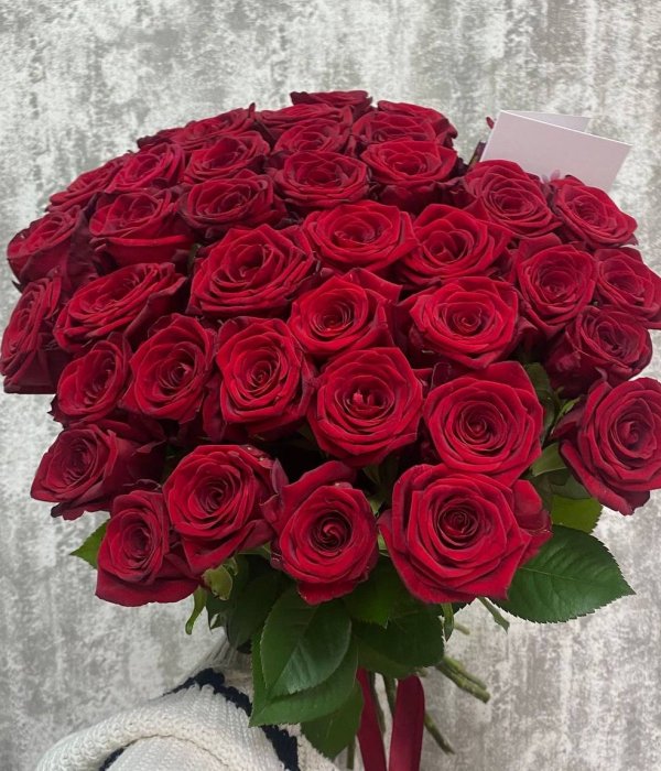 Букет из 51 красной розы под ленту (50 см ) #3053