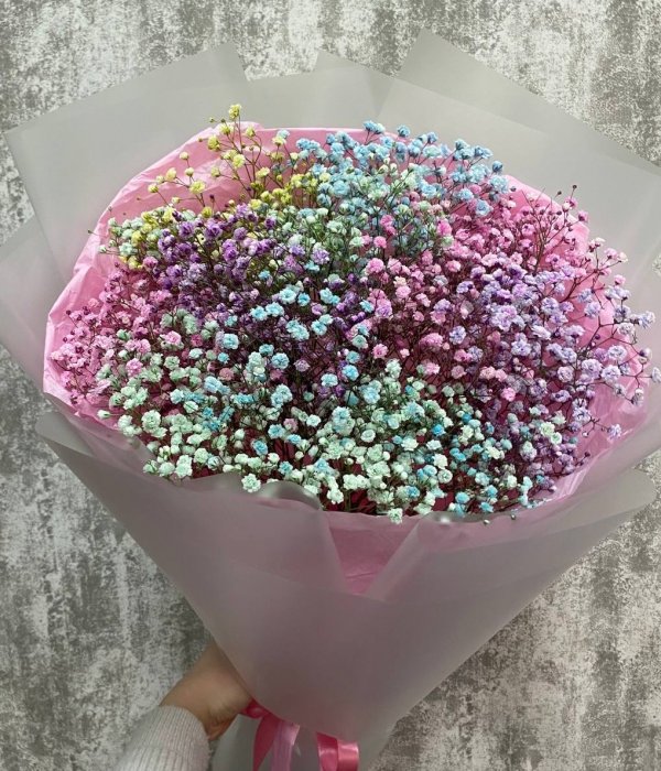 Букет из радужной гипсофилы (9 шт) #4566